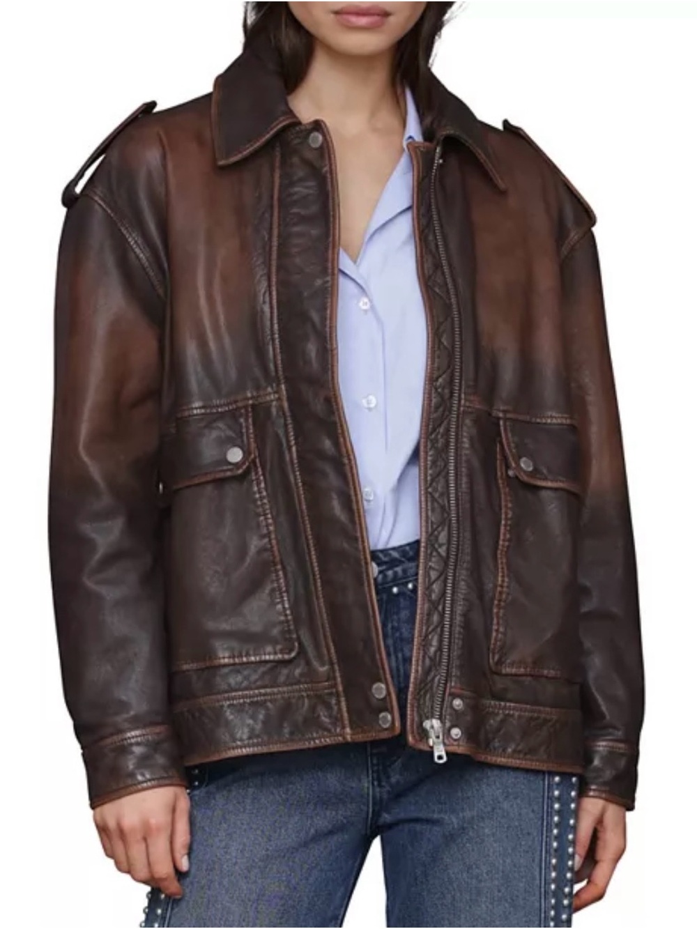 Classic Brown Leather Jacket - Avec Les Filles leather aviator jacket